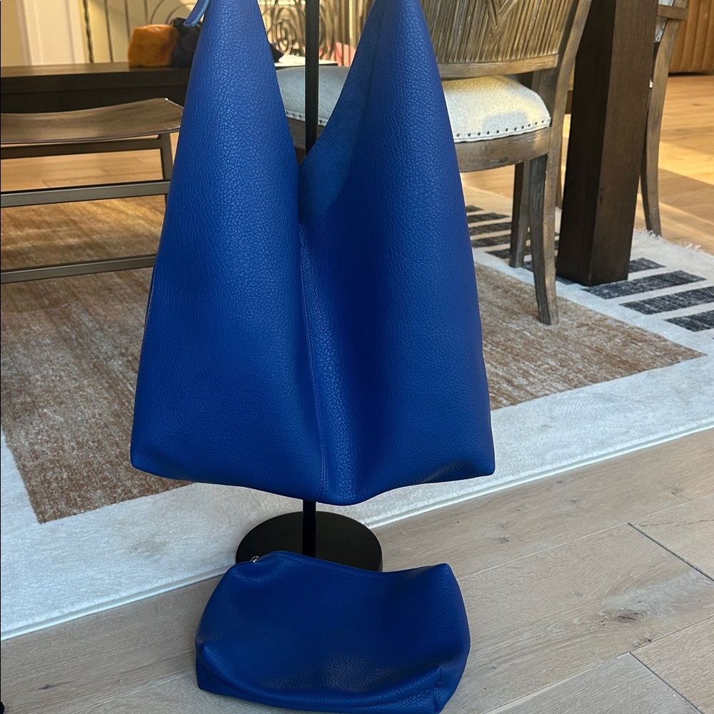 Anthropologie Viral Cobalt Blue Leather Hobo Shoulder Bag - Picture 3 of 4